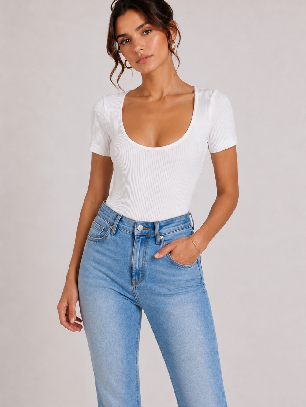 TART Ribbed Bodysuit White Short Sleeve Scoop Neck NWT Medium